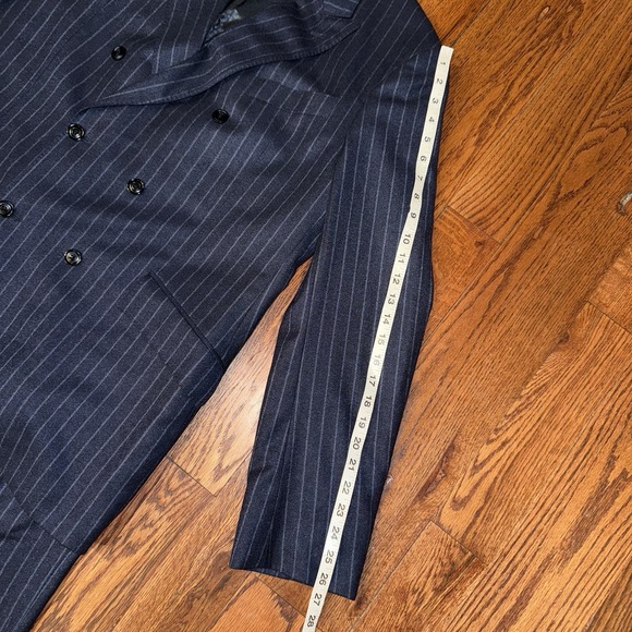 Joseph Abboud Black Label Vitale Wool Double Breasted Suit Men's 46 Blue Striped - Picture 15 of 16